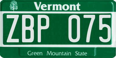 VT license plate ZBP075