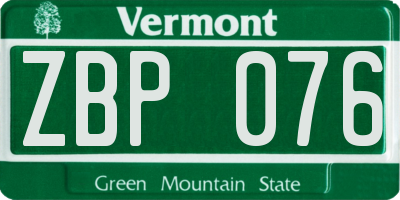 VT license plate ZBP076