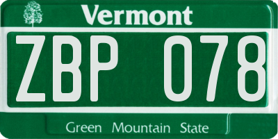 VT license plate ZBP078