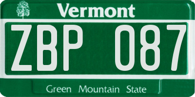 VT license plate ZBP087