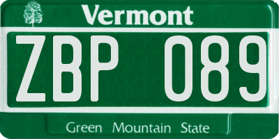 VT license plate ZBP089