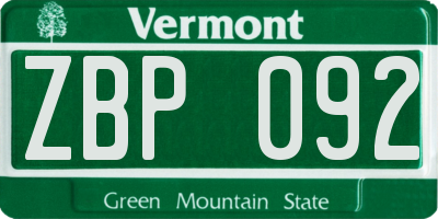 VT license plate ZBP092