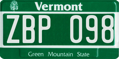 VT license plate ZBP098