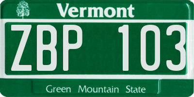 VT license plate ZBP103