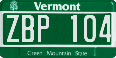VT license plate ZBP104