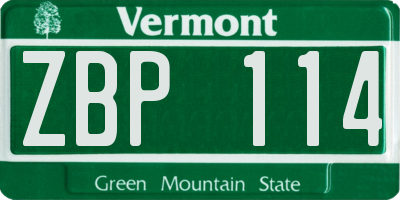 VT license plate ZBP114