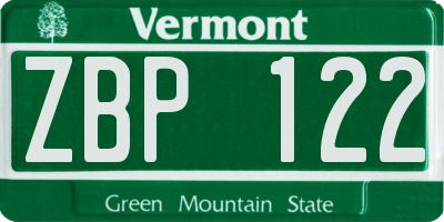 VT license plate ZBP122