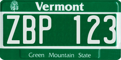 VT license plate ZBP123