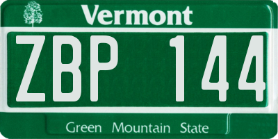 VT license plate ZBP144