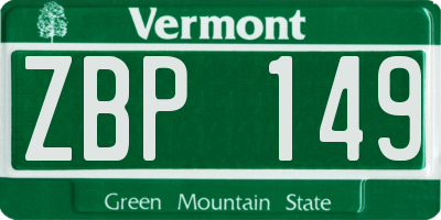 VT license plate ZBP149