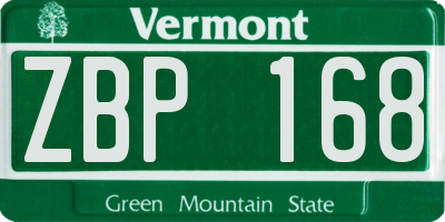 VT license plate ZBP168