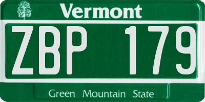 VT license plate ZBP179