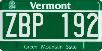 VT license plate ZBP192