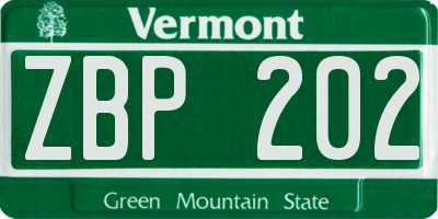 VT license plate ZBP202