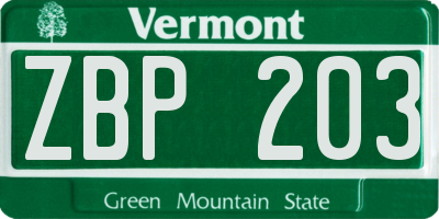 VT license plate ZBP203