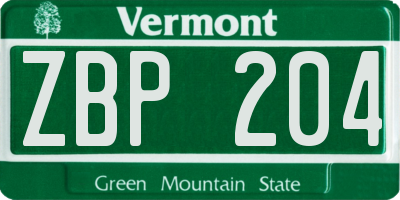 VT license plate ZBP204