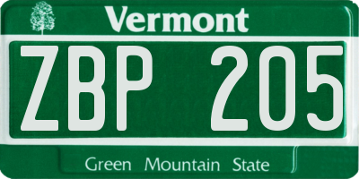 VT license plate ZBP205