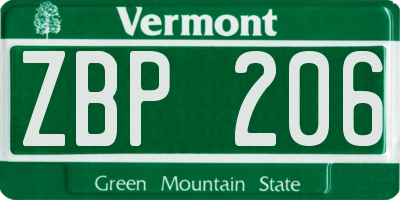 VT license plate ZBP206