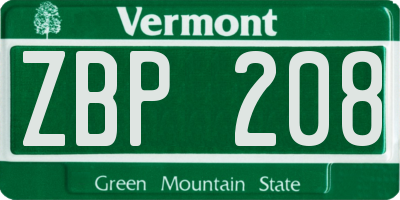 VT license plate ZBP208