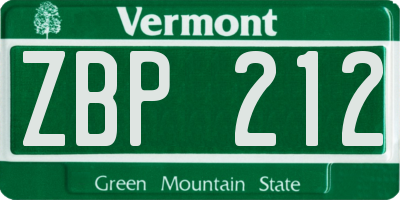VT license plate ZBP212