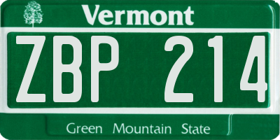 VT license plate ZBP214