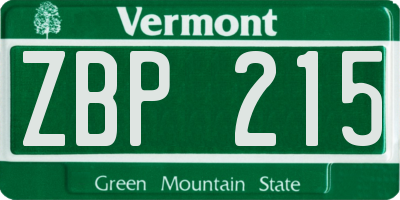 VT license plate ZBP215