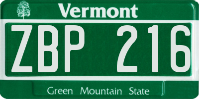 VT license plate ZBP216