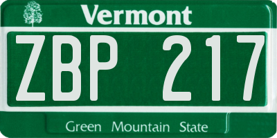VT license plate ZBP217