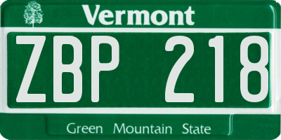 VT license plate ZBP218