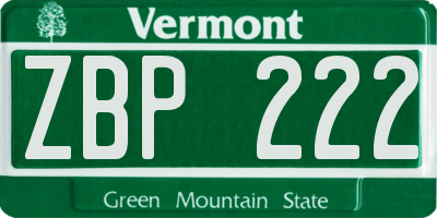 VT license plate ZBP222
