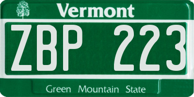 VT license plate ZBP223
