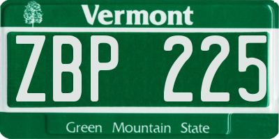 VT license plate ZBP225