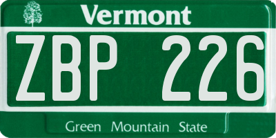 VT license plate ZBP226