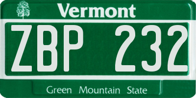 VT license plate ZBP232