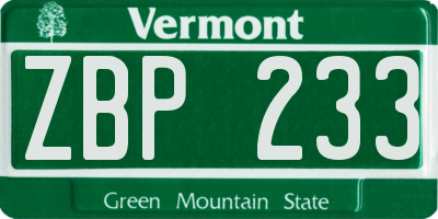 VT license plate ZBP233