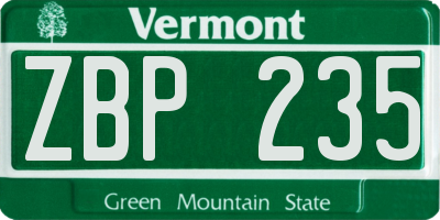 VT license plate ZBP235