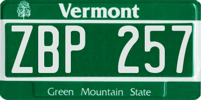 VT license plate ZBP257