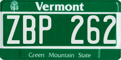VT license plate ZBP262