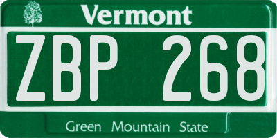 VT license plate ZBP268