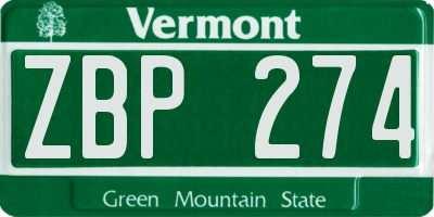 VT license plate ZBP274