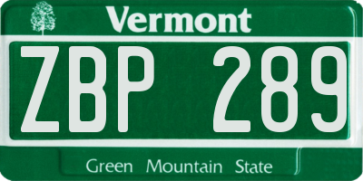 VT license plate ZBP289