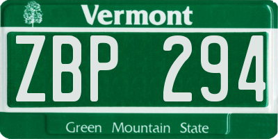 VT license plate ZBP294