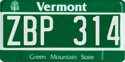 VT license plate ZBP314