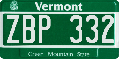 VT license plate ZBP332