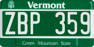 VT license plate ZBP359
