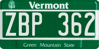 VT license plate ZBP362