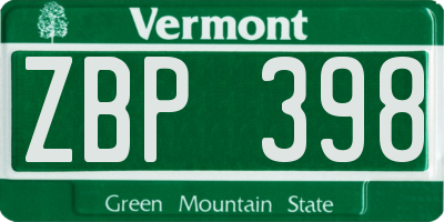 VT license plate ZBP398