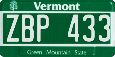 VT license plate ZBP433