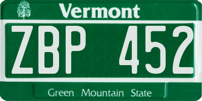 VT license plate ZBP452