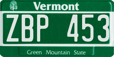 VT license plate ZBP453